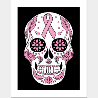 Breast Cancer Awareness Skull Pink Ribbon Posters and Art